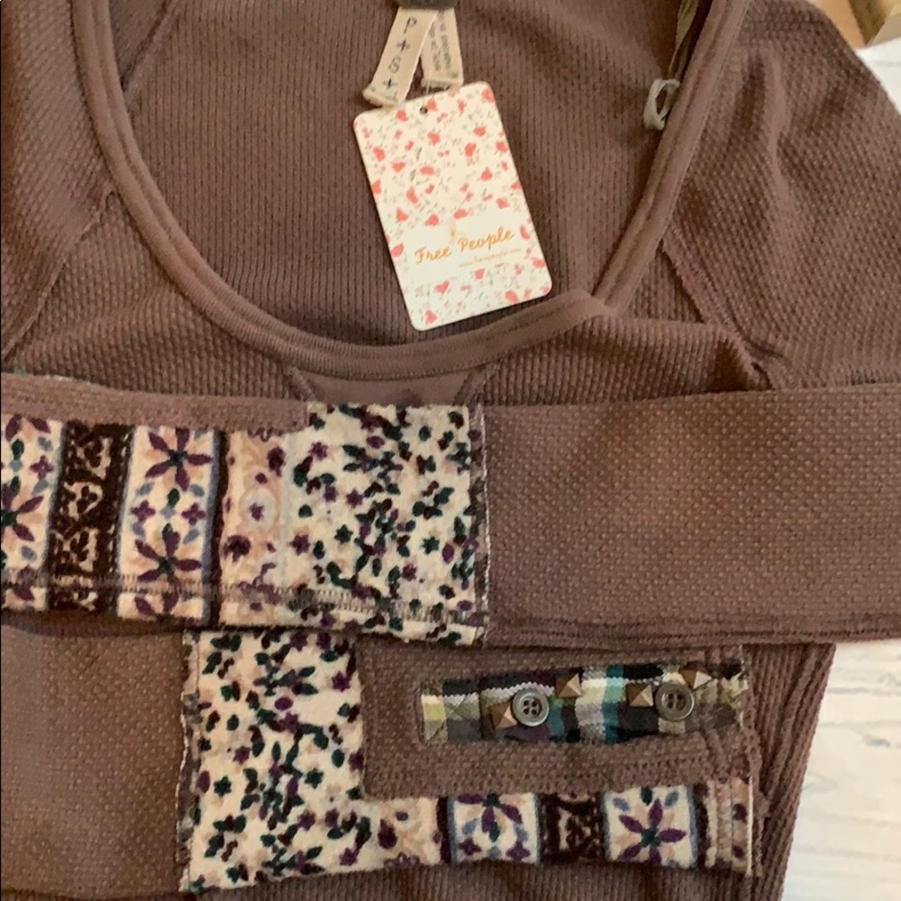 Free People Dark Khaki Long Sleeve Top M